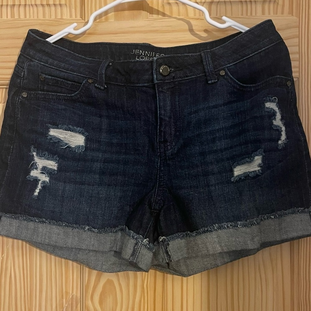 🤍💎💎Jennifer Lopez Dark Blue Distressed Jean Shorts - Picture 9 of 12